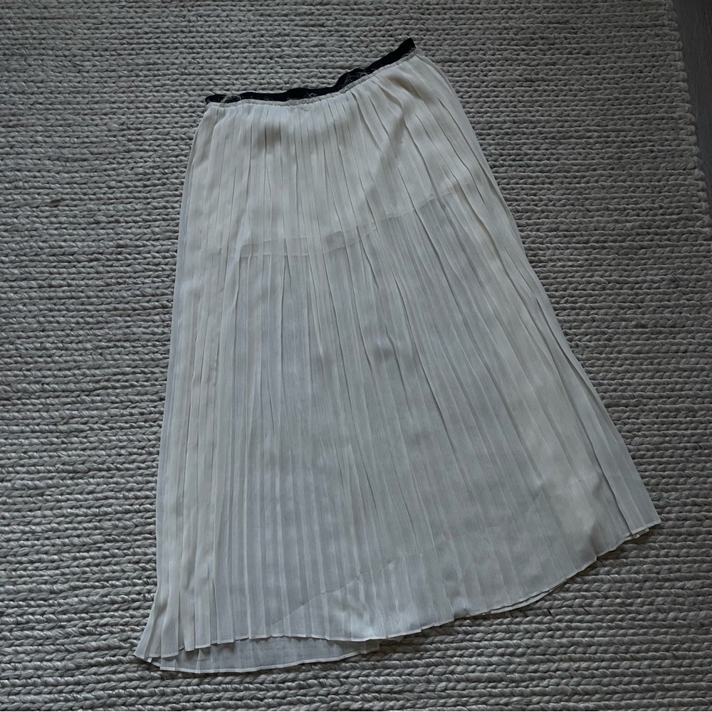 Enza Costa Cream Pleated Maxi Skirt | Raw Hem | Flowy, Minimalist (L/2)